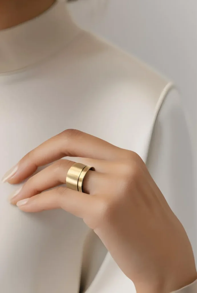 Mujer con anillo chapado en oro de 24 kilates.